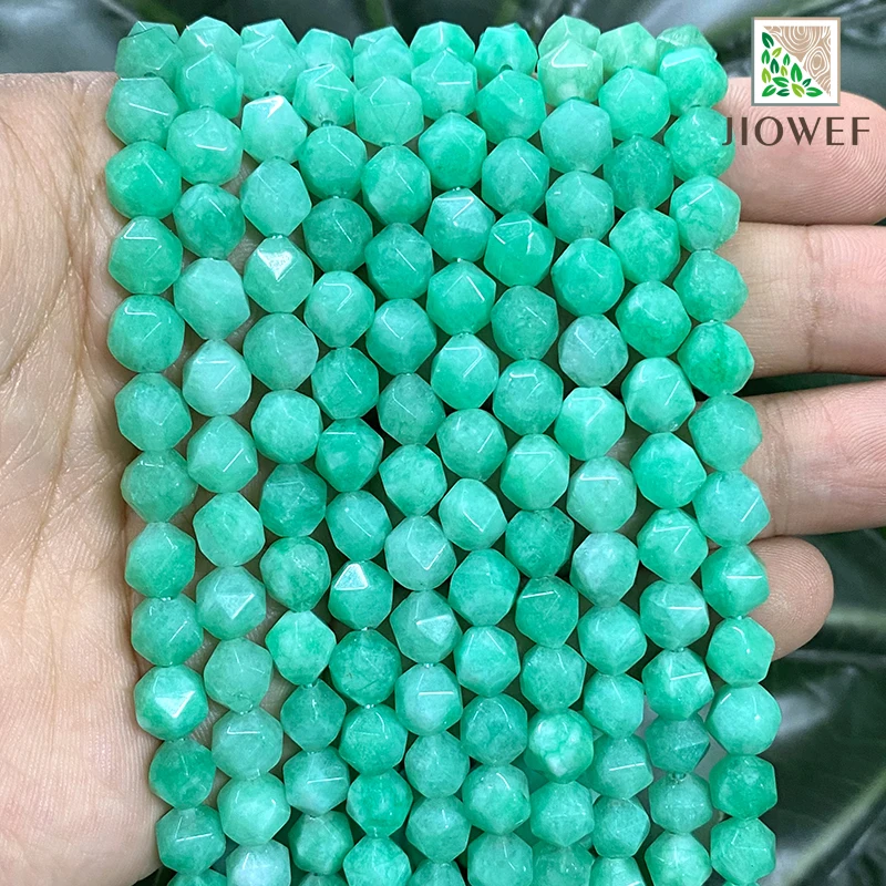 

Natural Stone Faceted Green Chalcedony Loose Spacer Beads 15" Strand 8mm for Making Jewelry DIY Bracelet Earrings Accessories