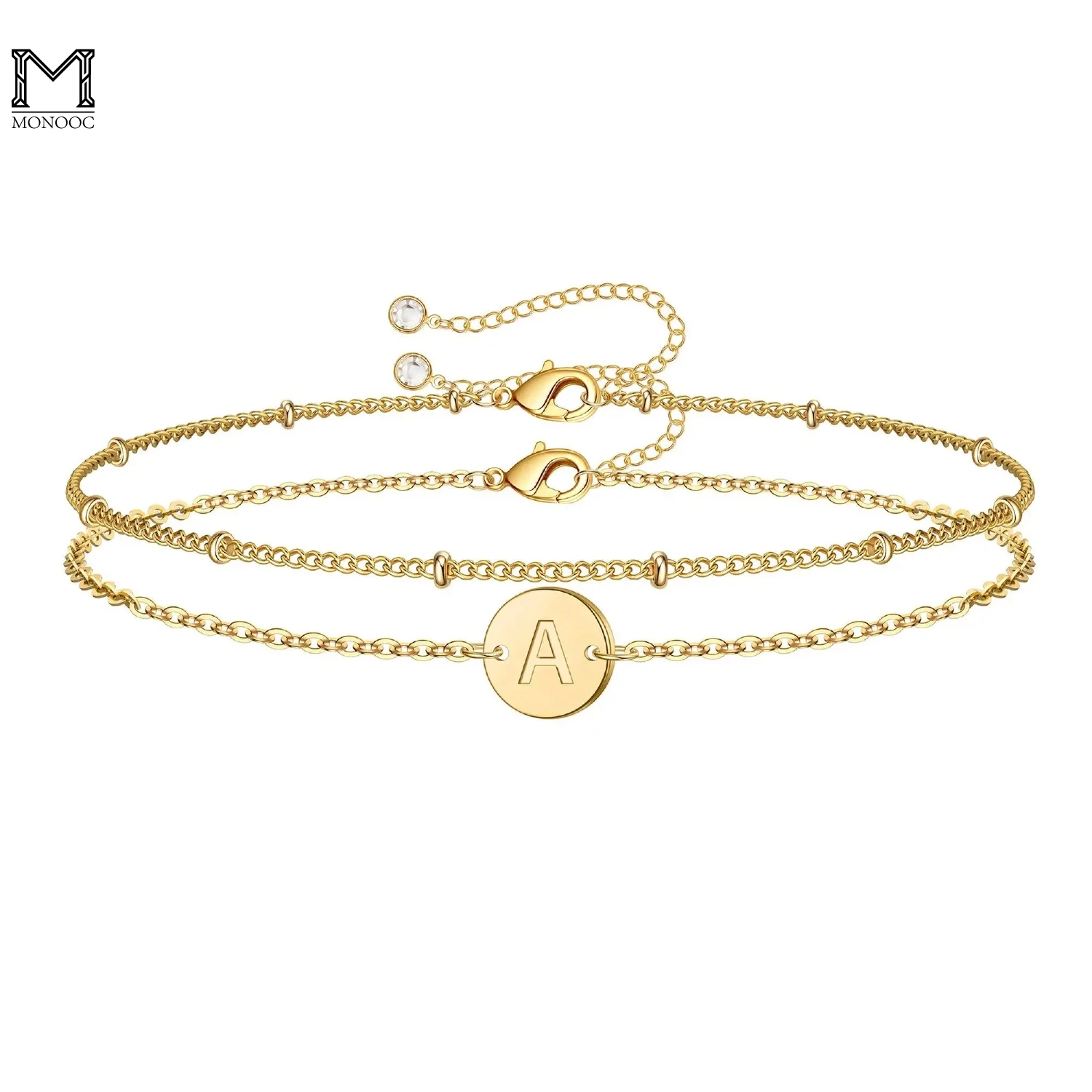 

MONOOC Gold Initial Bracelets for Women, Dainty 14K Gold Filled Layered Beaded Letter Initial Bracelet Personalized 26 Alphabet