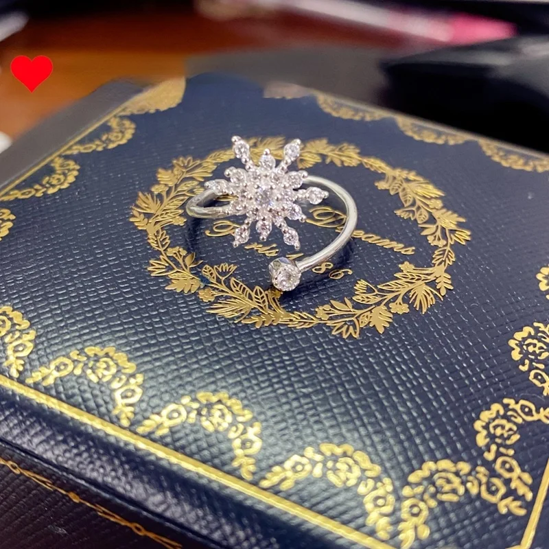 

Роскошное открытое в ретро стиле кольцо на удачу GY со снежинкой из чистого золота с полностью покрытием драгоценными камнями из серебра 925 пробы