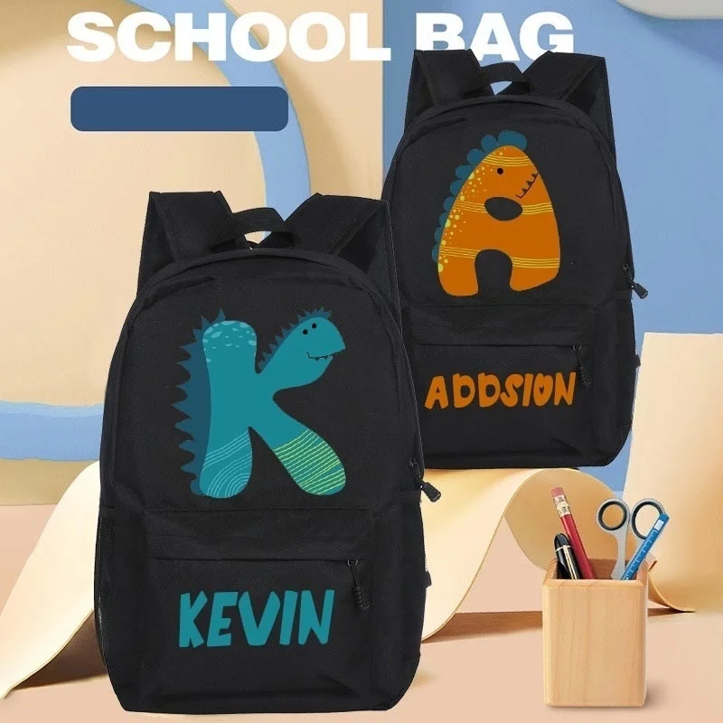 

Personalised Dinosaur Print School Bags Custom Letter with Name Child Backpack Boy Girl Kindergarten Schoolbag Bag Gifts for Kid
