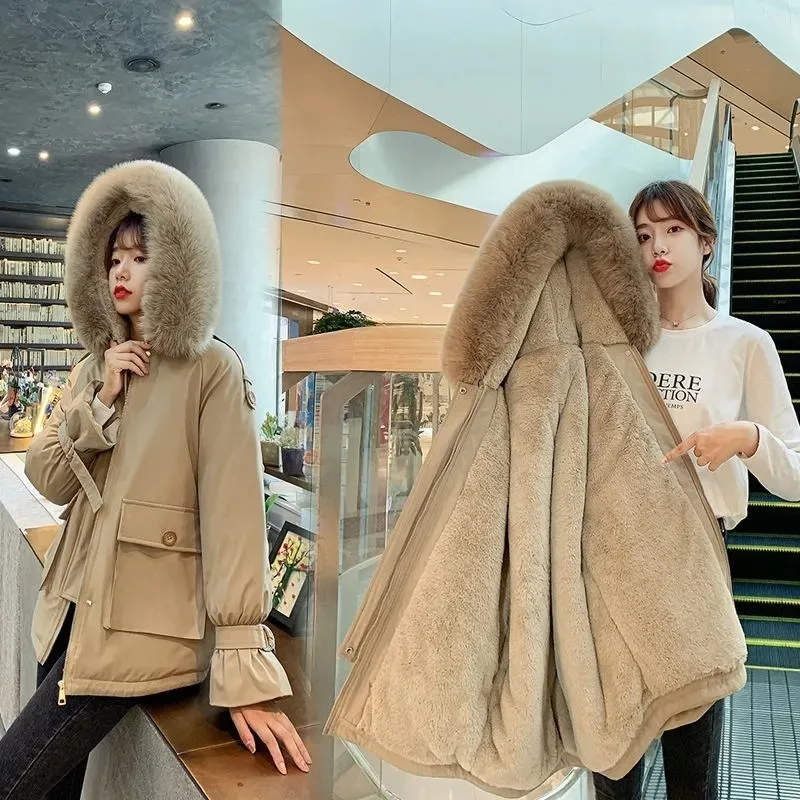 2021 New Fashion Winter Jacket Parkas Thick Warm Parkas Women Coat Elegant Fur Lining Hooded Jackets Female Outwear Snow Wear