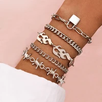 5 piece set of thorny thorns thorny chain super cool and cool trendy hip hop bracelet metal lock flame hand jewelry wholesale