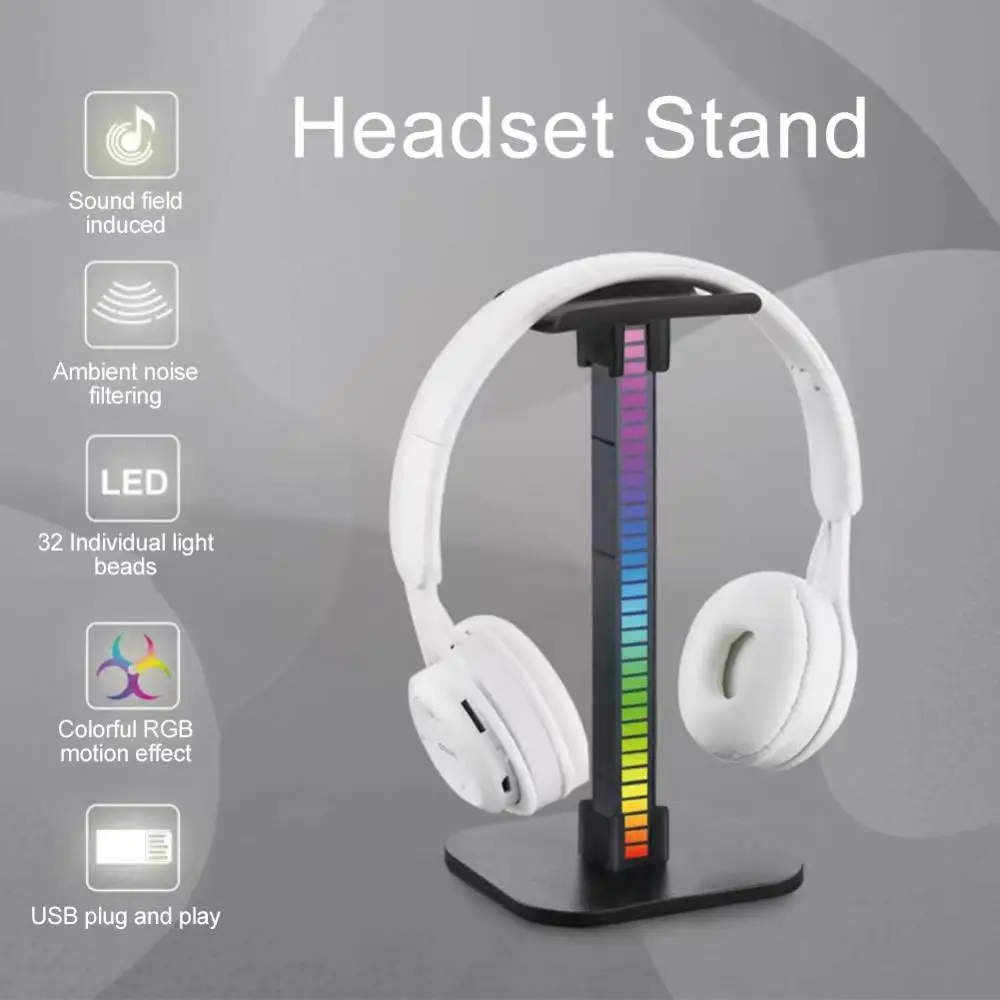 

Usb Ports Earbuds Hanger Headphone Display Holder Oice-activated Rgb Headset Stand Computer Desktop With Led Base Rgb Lighted