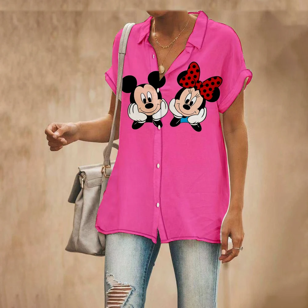 

Summer Disney Brand Mickey and Minnie Collection Anime Harajuku Style Fashion Casual Ladies Short Sleeve Shirt Kawaii Top y2k