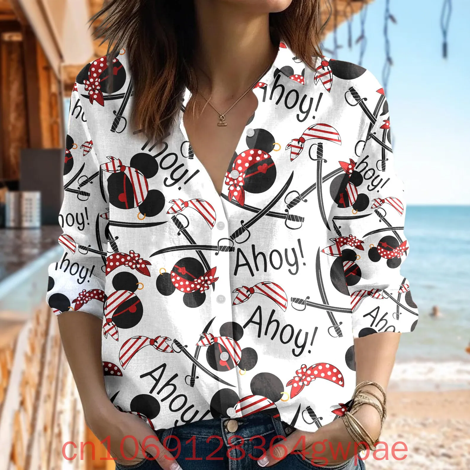 Disneyland Pluto женские блузки рубашка повседневная на пуговицах с длинным рукавом