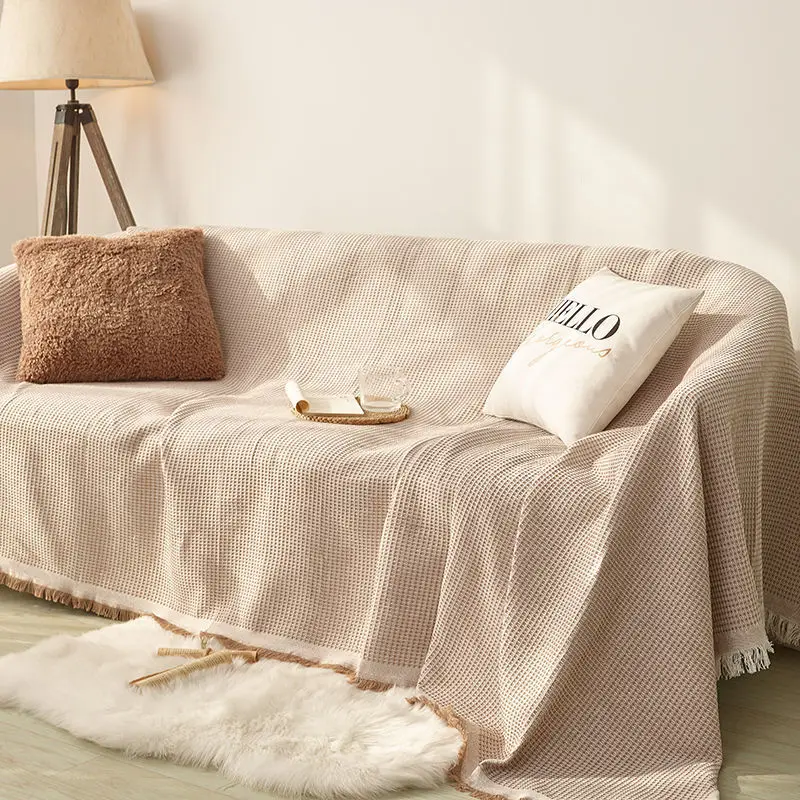 

Travel Robe Shawl Portable Air Conditioning Blanket Nordic Sofa Bed Living Room Blanket Decoration White Plaid Cotton Knit Shawl