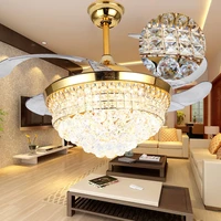42 inch golden european style fan lamp crystal bedroom chandelier led mute living room remote control invisible ceiling fan lamp