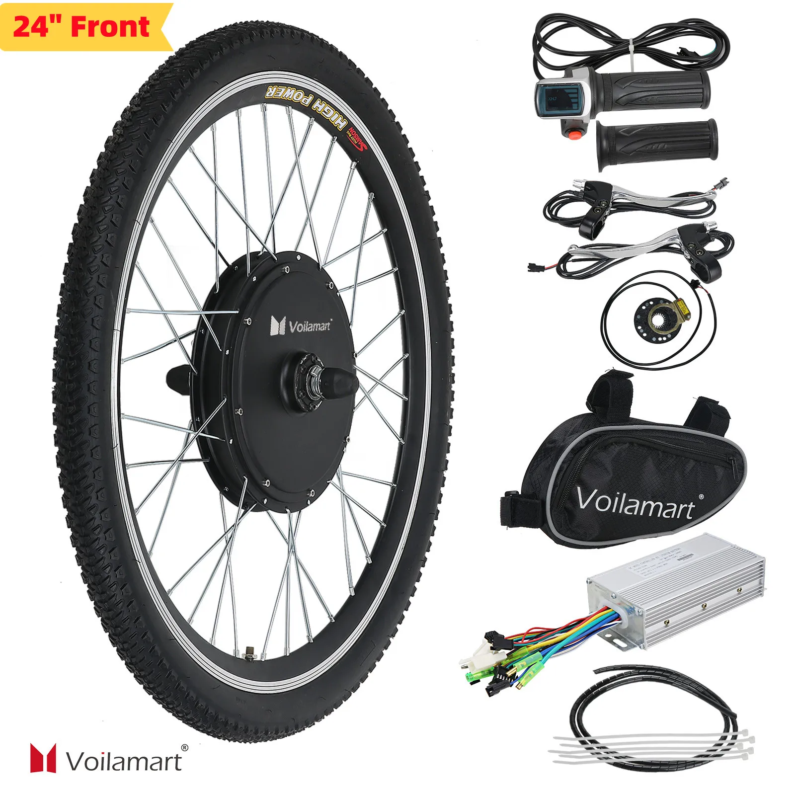 

Voilamart 24inch 48V 1000W Electric Bike Conversion Kit Front Wheel EBike Cycling Hub Front Drive Brushless Gearless Hub Motor