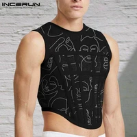 incerun tops 2022 stylish new men vests printed sleeveless o neck tops casual male skinny stretch fashion casual tank tops s 5xl