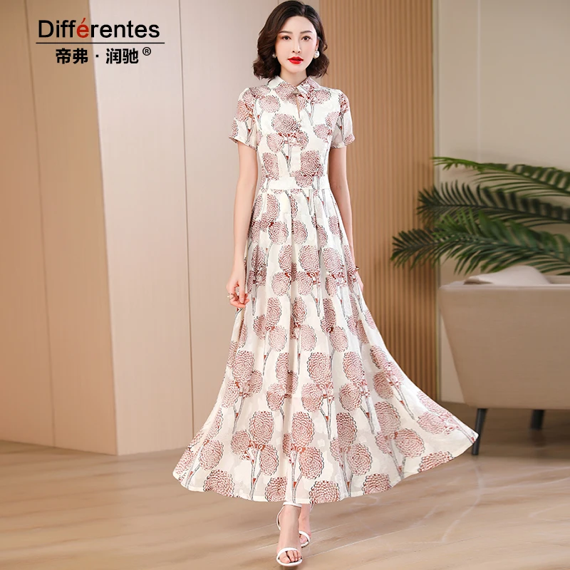 

Chiffon Women Short Sleeve Summer Dress for Women Printed Dress Fashion Trends Holidays Vacation Long Dress Turn-down Collar