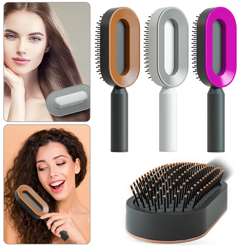 

2023 Multiple Options Latest With Holder Quick One Click Up Abs Comb Hairbrush One Key Self Cleaning Hair Brush For Women