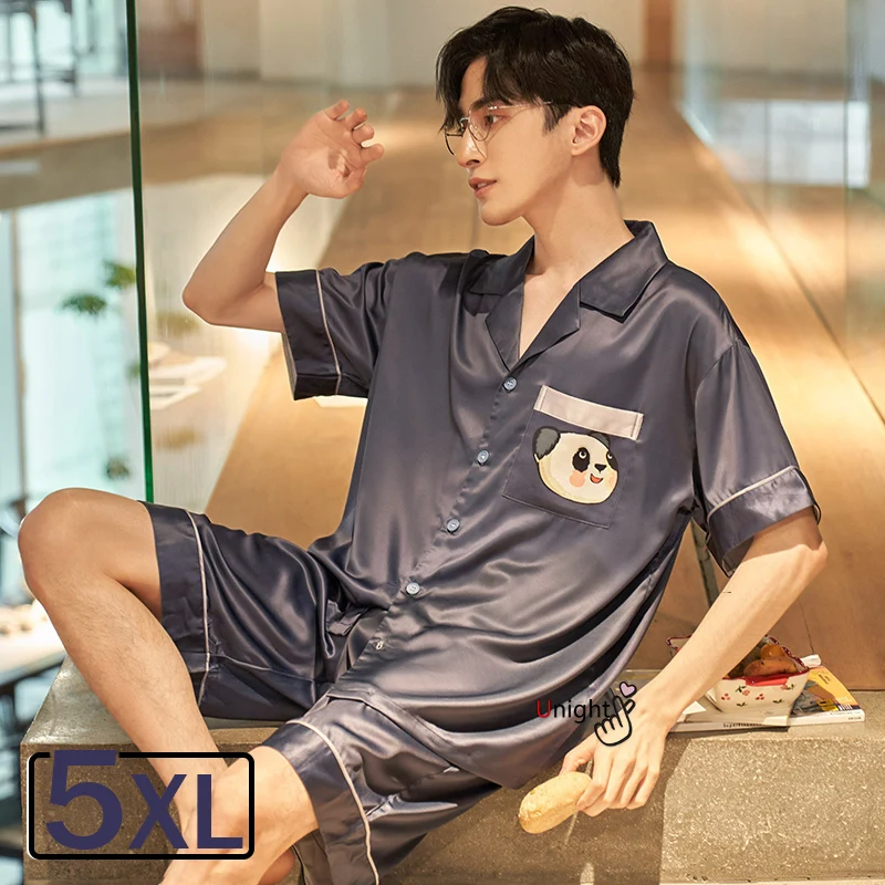 

Летняя модель, новинка, Мужская одежда для отдыха, Размер 5XL, 2022, домашняя одежда, мужская пижама, 2 шт., роскошные Шорты для сна, Шелковый мужск...