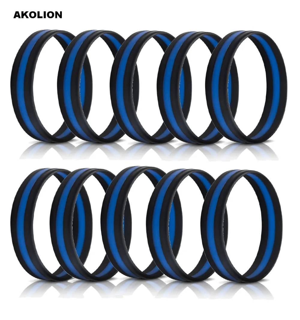 

Emblematic Jewelry Police Officers Patrol Awareness Support Thin Blue Line Silicone Wristband Bracelets 10pcs/lot SLP-0009