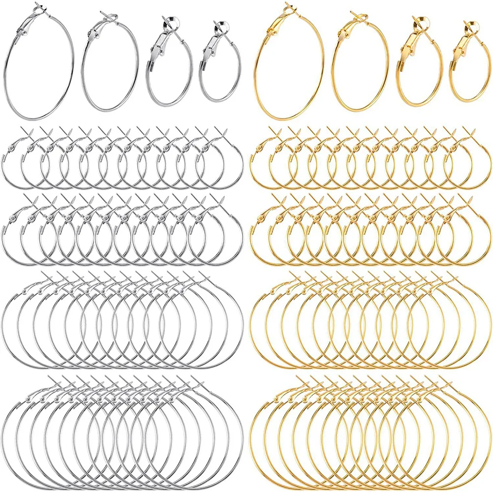 

96Pcs Hoops Earrings Finding Alloy Round Earring Hoops for Jewelry Making