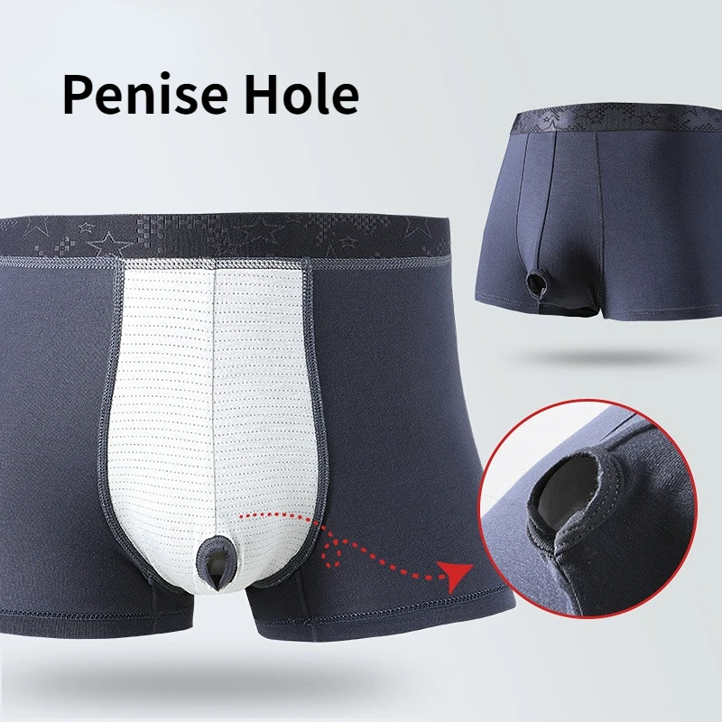 Man Foreskin Expose Underwear Health Care Open Hole Crotch Gay Penis Pouch Boxers Physical Therapy Sexy Lingerie Prolong Time