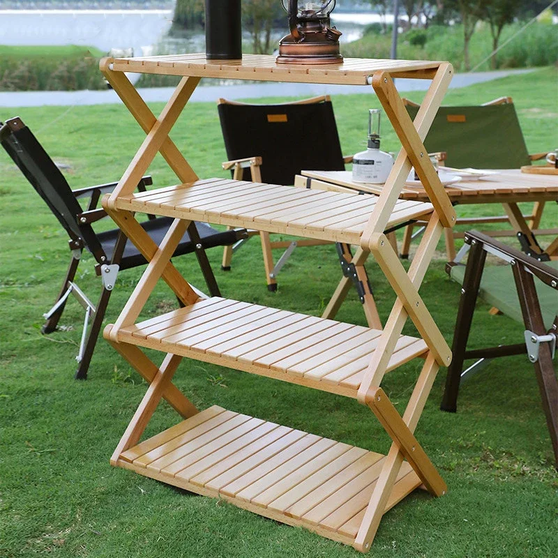 

Уличная портативная стойка для хранения, стол для пикника и кемпинга, бамбуковый складной многоуровневый стеллаж