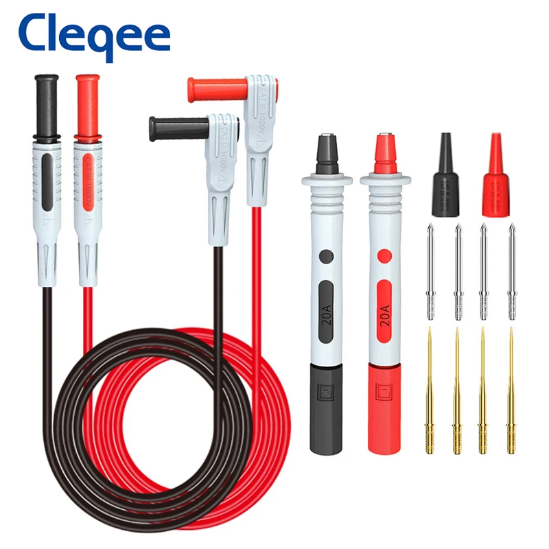 

Cleqee P1033Z 4mm Banana Plug Multimeter Test Leads Kit with Relaceable Test Probes 8pcs Sharp 1mm/2mm Test Needles Pins