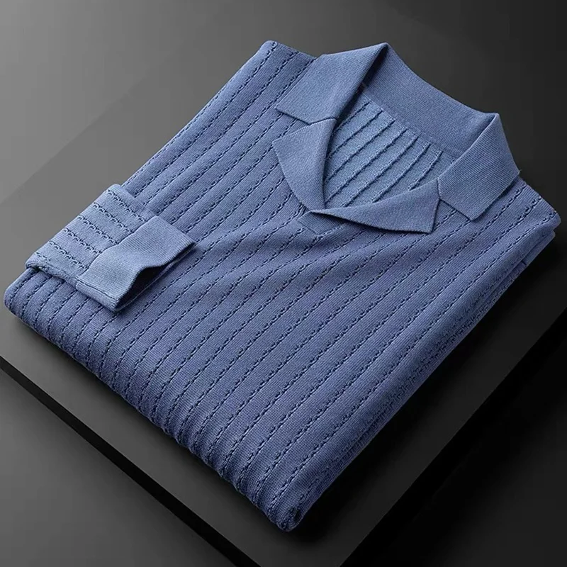 

end High luxury jacquard long sleeve polo sweater men's 2023 autumn new fashion youth warm Lapel T-shirt high quality casual top