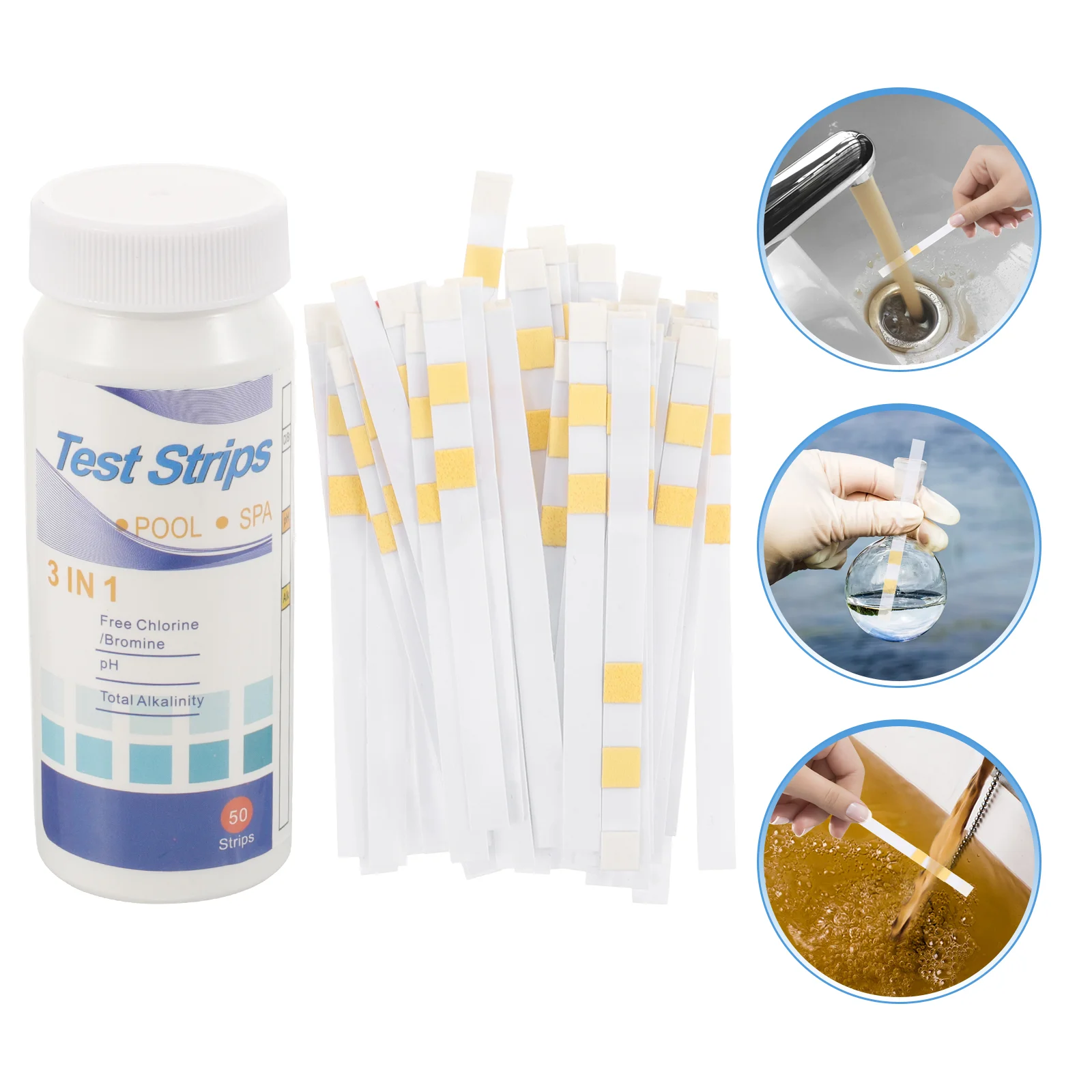 

3- In- 1 Test Strip Swimming Pool Paper Strips Ph Water Testing Supplies Reagent 3-in-1