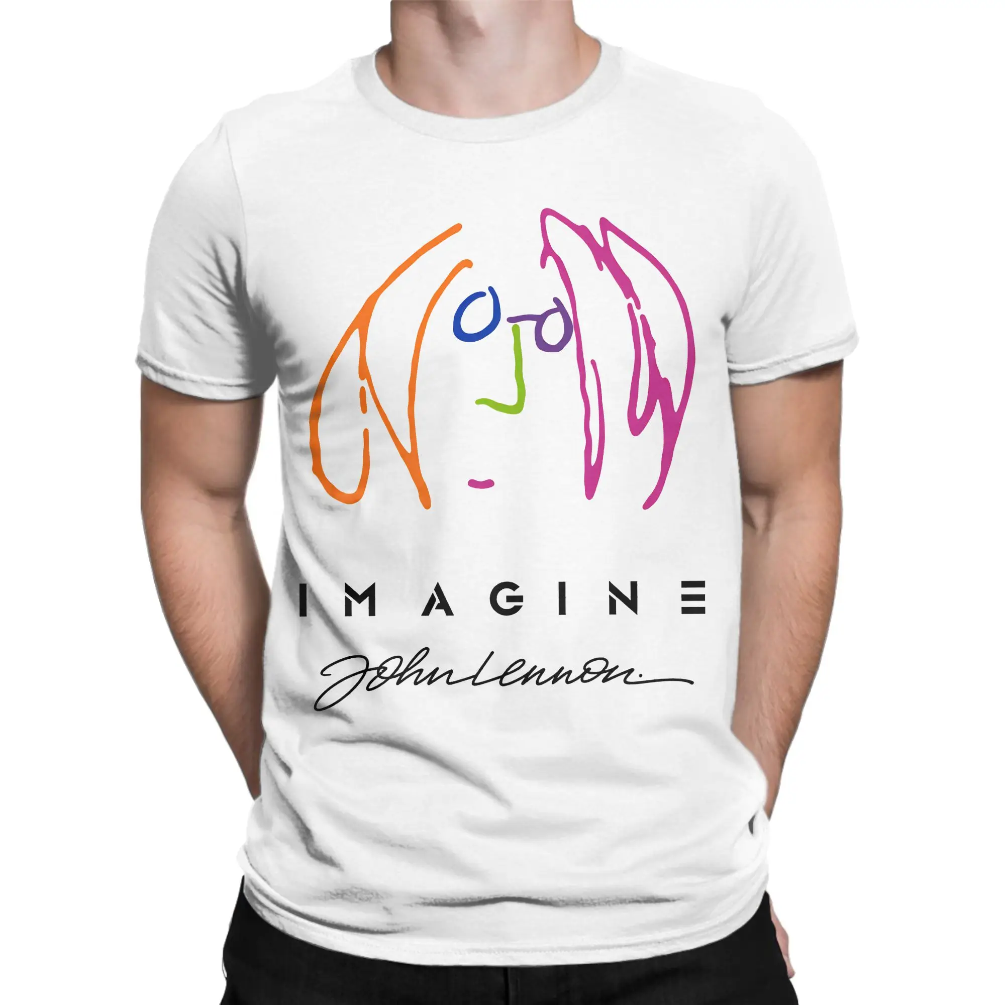 Фото Футболка JOHN LENNON IMAGINE PROMO для мужчин, футболки из 100% хлопка для отдыха, футболка с круглым вырезом и короткими рукавами, одежда 4XL 5XL №2
