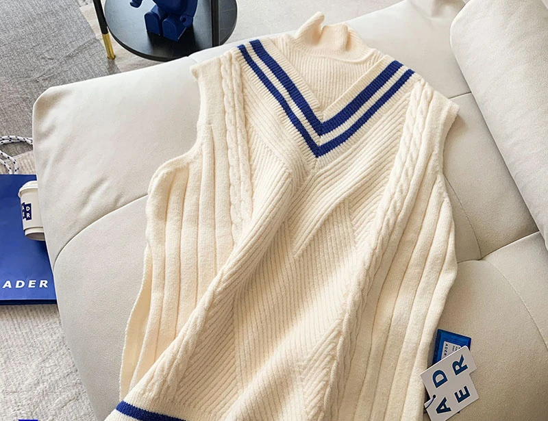 

Шерстяной вязаный жилет ADERERROR, контрастный жилет с высоким воротником и разрезом для мужчин и женщин, 1:1, высококачественный жилет из шерсти ...