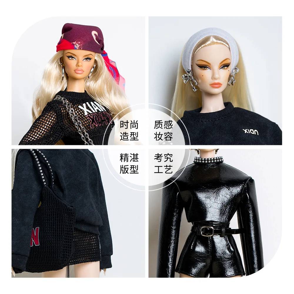 Фото Одежда для куклы Xianxian 1/6 Supermodel COOL GIRL3: модная высококачественная спортивная одежда, черная серия, 30 см, аксессуары для переодевания кукол. №4