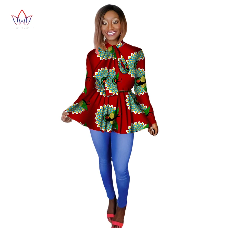 

Bintarealwax African Wax Shirt for Women Dashiki Long Sleeves Africa Clothing Plus Size Traditional African Clothing WY2026