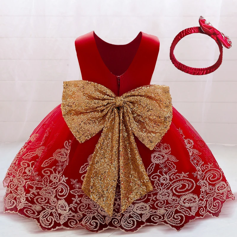 

Baby Girls Clothes Flower Lace Wedding Party Dress for 1-5 Yrs Big Bow Tutu Kids Princess Birthday Dresses Elegant Evening Gown
