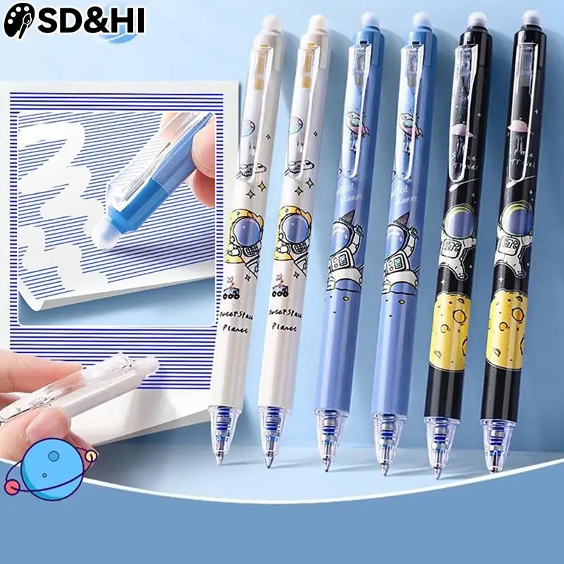 

1pc Cute Anime Cartoon Astronaut Erasable Gel Pen Set with Ink Refill 0.5mm Black Blue Kawaii Stationery Kids School Supplies