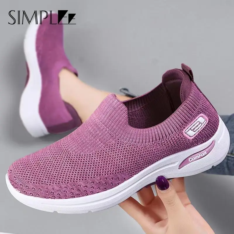 Women's Sports Shoes Fashion Breathing Upper Soft Antislip Flat Shoes Woman Casual Walking Shoes Tennis Slip On Ladies Sneakers