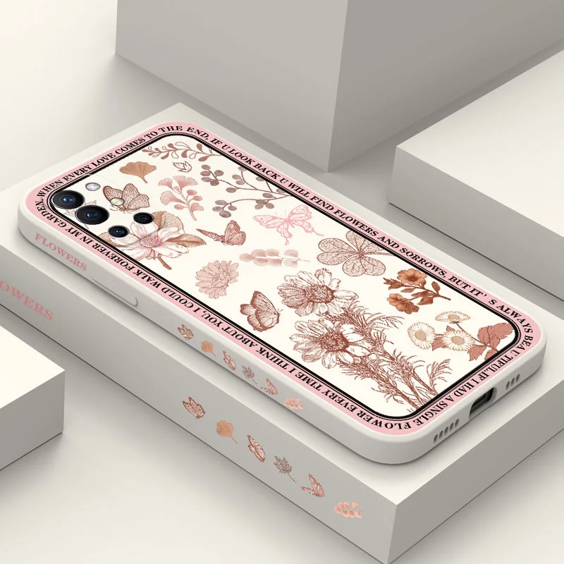 

Vintage Flowers Phone Case For Oneplus 10 10T 10R 9R 9RT 9 8T 8 7 7T Pro 5G Liquid Silicone Cover