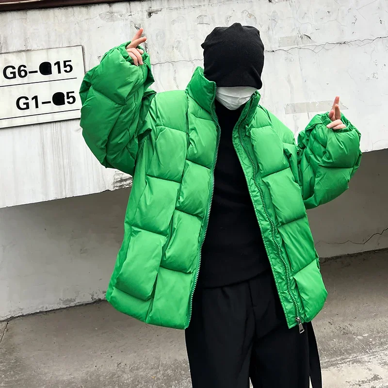 

Oversized Plaid Puffer Jacket Mens Winter Fashion Trends Streetwear Teenage Green Stand Collar Padded Coats Casual Warm Clothing