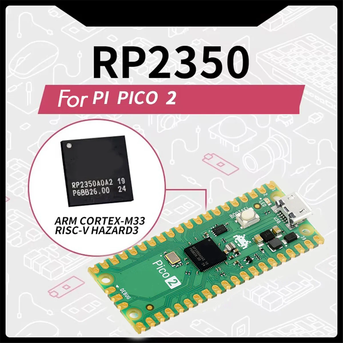 Для Raspberry Pi Pico 2-CC макетная плата RP2350 микроконтроллер ARM Cortex-M33 Hazard3 RISC-V паяльный