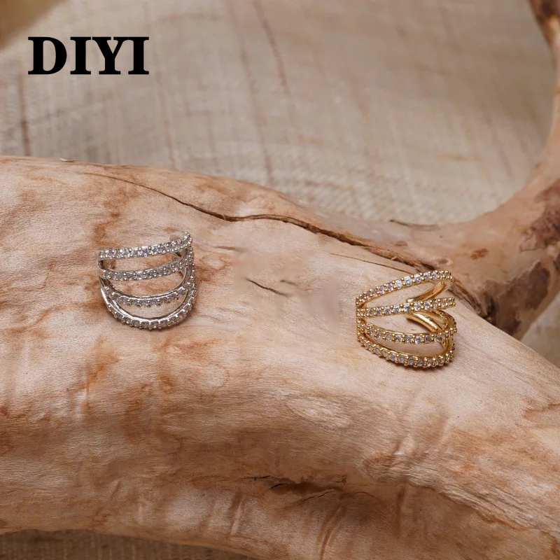 

Серьги-клипсы Diyi с фианитами, цепочка 4 ряда, без пирсинга, геометрические круглые, минималистичные каффы для ушей