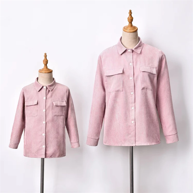 

2022 Autumn Mother Daughter Matching Blouses Family Set Corduroy Mommy and Me Clothes Long Sleeve Women Girls T-Shirts Dresses