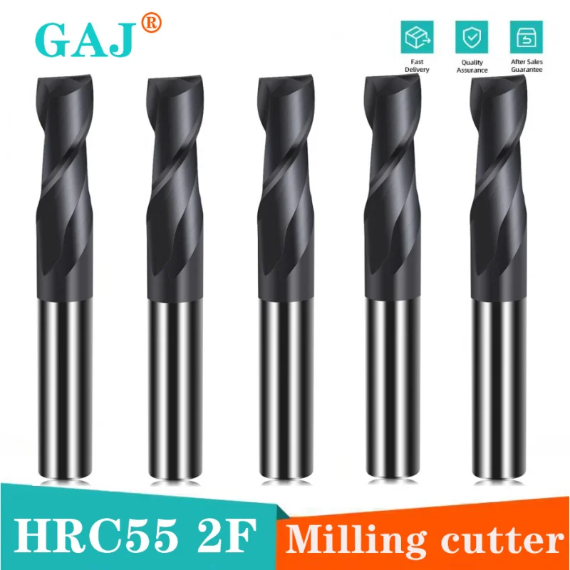 HRC50 Кневые фрезы из карбида вольфрамовой стали с ЧПУ, 2 фрезы с черным нанопокрытием, плоские фрезы для станков с ЧПУ по стали, инструменты для обработки