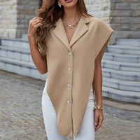 2022 autumn faux leather jacket casual vest fashion sleeveless women coat streetwear moto button outwear