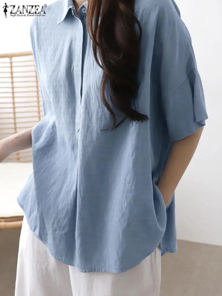 

ZANZEA Summer OL Shirt Women Blouse Fashion Lapel Half Sleeve Blusas Elegant Causal Work OL Tops Oversize Blouses Tunic Mujer