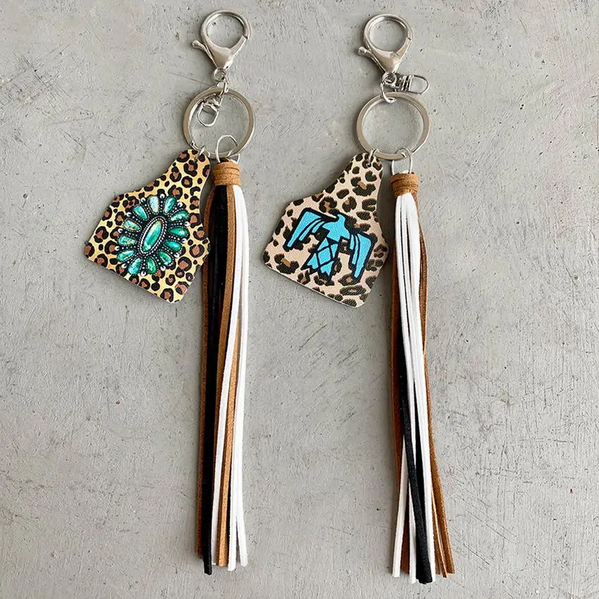 Брелок для ключей с рисунком коровы Западная ферма животное корова ярлык и