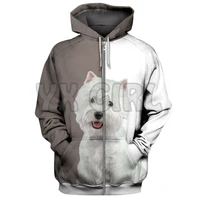white terrier west highland dogs 3d printed hoodies men for women unisex pullovers zipper hoodie casual street tracksuit