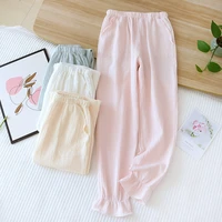 new springsummer womens solid color trousers 100 cotton crepe candy color pants thin loose home pants slimming lounge bottoms