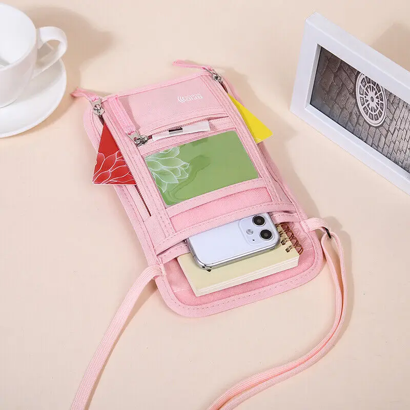 RFID Blocking Passport Holder Travel Wallet Card Storage Phone Bag Anti-Theft Shileding Neck Pouch Security Protect Faraday Bag