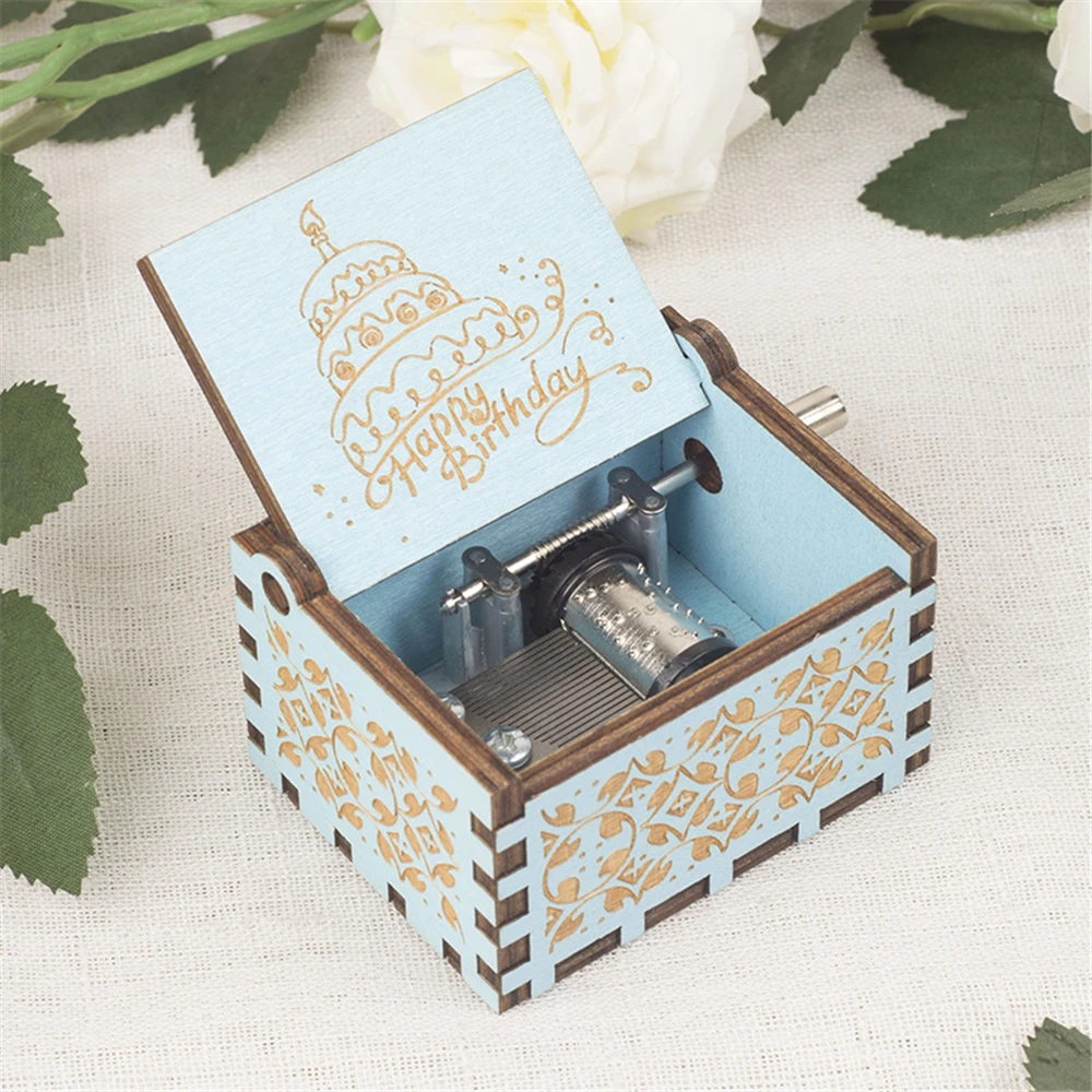 Happy Birthday To You Song Music Box Mini Carved Wooden Hand Cranked Musical Box 18 Tones Birthday Gifts For Children Girlfriend images - 6