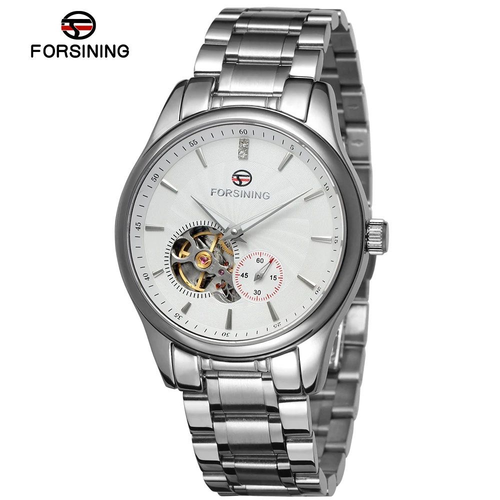 

FSG9406M4S1 оригинальные часы марки Forsining Мужские автоматические из нержавеющей стали Роскошный Белый Цвет Циферблат сплав чехол подарочная кор...