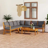 6 Piece Patio Lounge Set with Cushion Solid Acacia Wood F Outdoor Table and Chair Sets Outdoor Furniture Sets