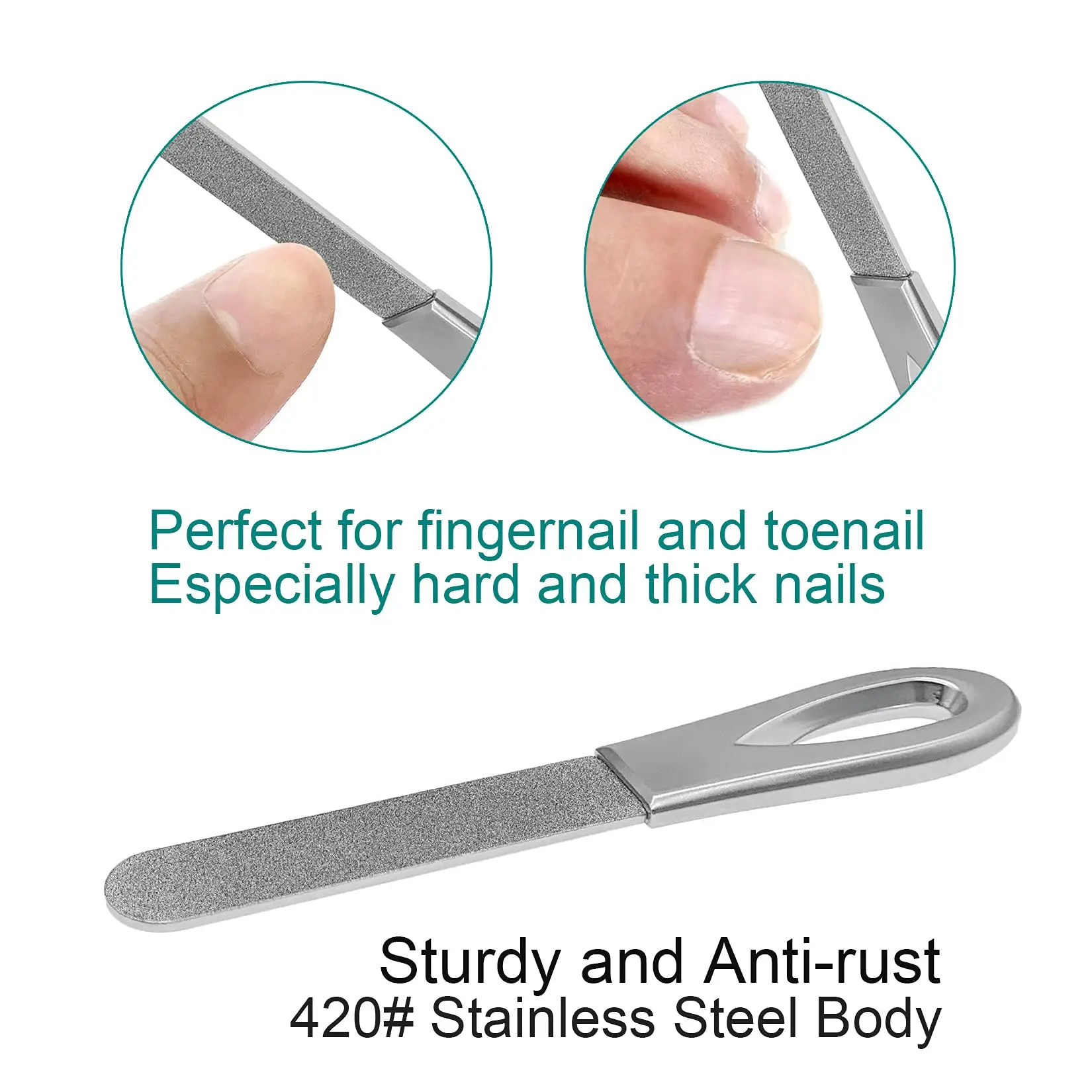 2 Pieces Stainless Steel Nail Files Double Sided Nail Files Anti-slip Handle Grit Diamond Fingernail File Easily Emery Boards images - 6