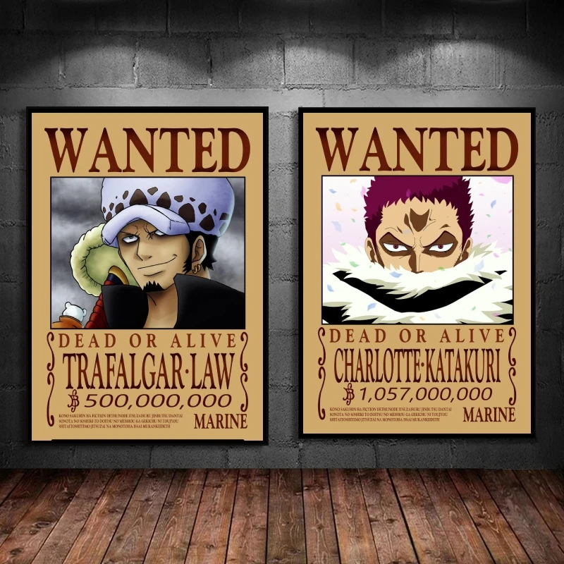 

Canvas Posters One Piece Bounty Wanted Law Classic Children's Bedroom Decor Modern Home Cartoon Character Picture Decor Gifts