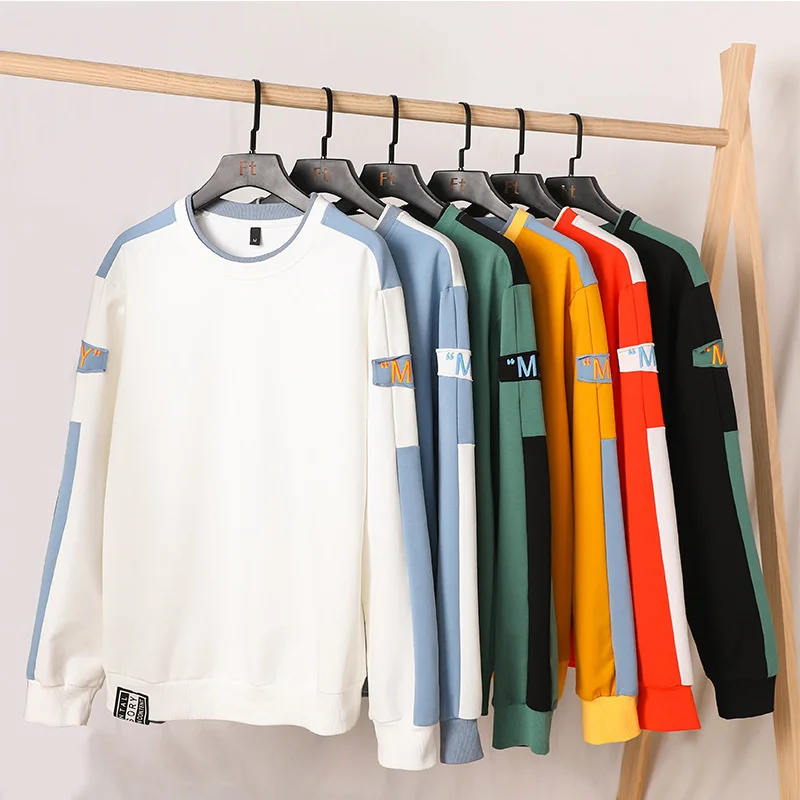 

Sweatshirt Men Autumn Casual Streetwear Hip Hop Sweatshirt No Hood Men High Street Side Striped Casual Long Sleeve Sweatshirts