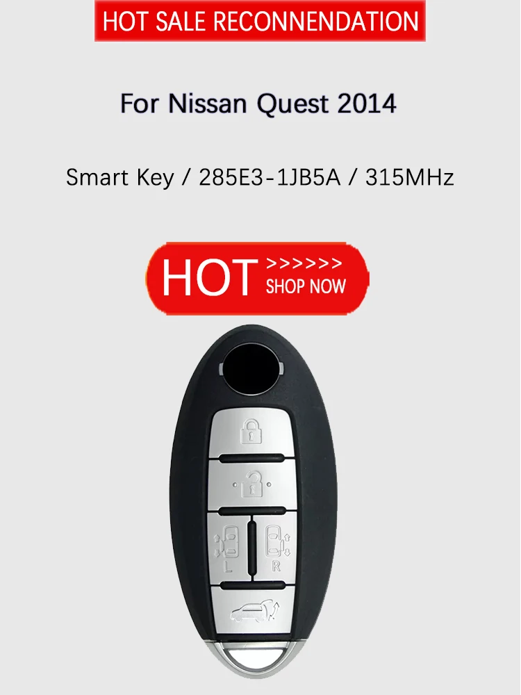 CN027096 Вторичный рынок, умный ключ с 5 кнопками для Nissan QUEST 2014 +, удаленный чип PCF7952, 315 МГц, 285E3-1JB5A с логотипом (art.: 3920bc651cdfb) - 3920bc651cdfb