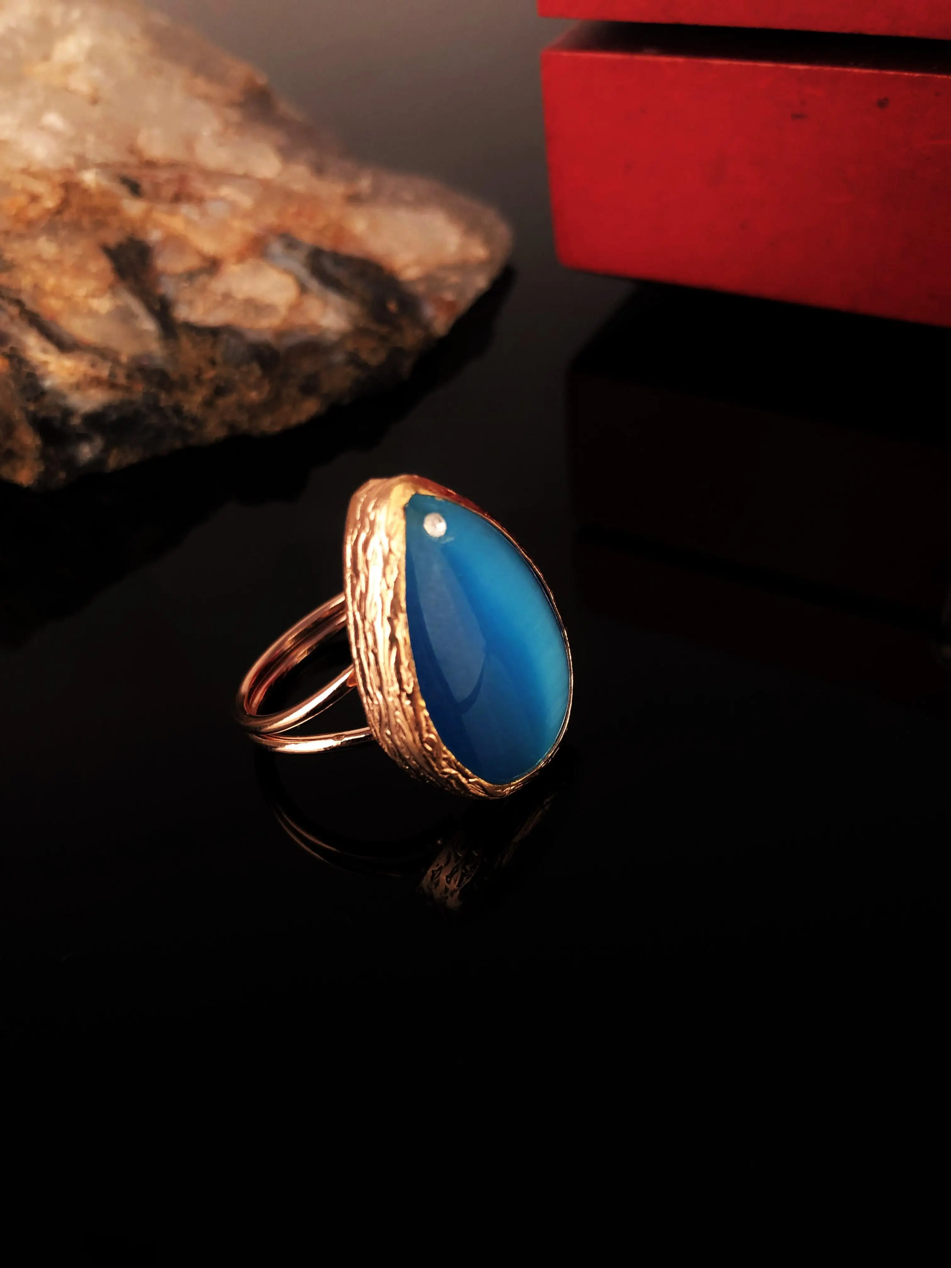 

Natural stone Women 'S Cat 'S Eye Stone Rose Gold Plated Ring Xkrb304